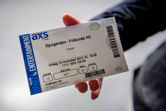 Matchbiljetten till ishockeymatchen i SHL mellan