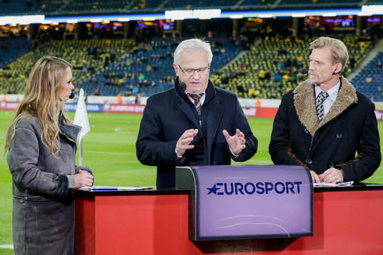 Kanal 5 och Eurosports panel Karin Frick, Hans Backe och