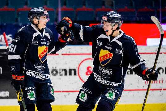 Djurgårdens Markus Ljungh och Lukas Vejdemo jublar