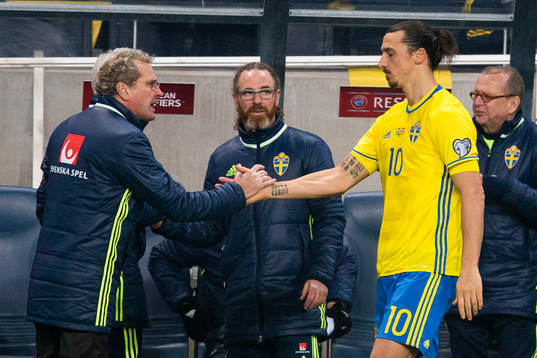 Sveriges förbundskapten Erik Hamrén och Sveriges Zlatan