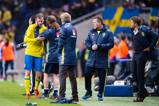 Sveriges Mikael Antonsson deppar när han byts ut