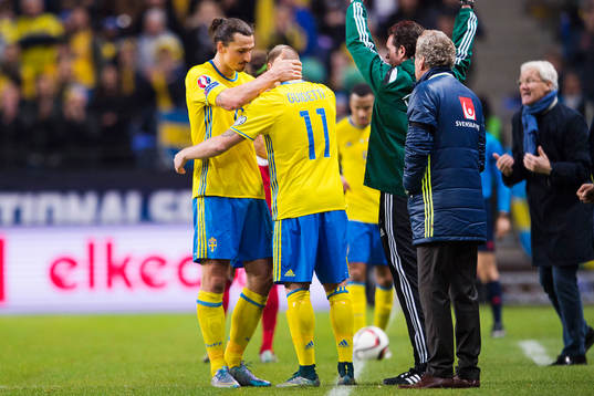 Sveriges Zlatan Ibrahimovic klappar om John Guidetti när