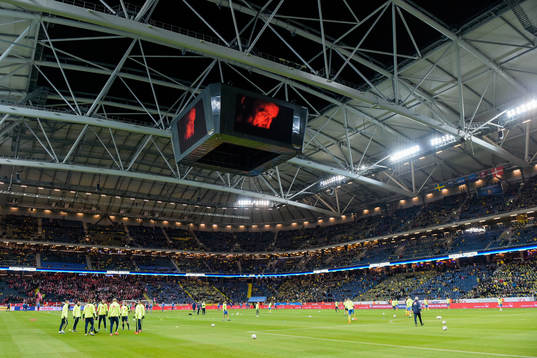 Friends Arena före fotbollsmatchen i EM-kvalets playoff