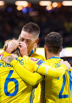 Sveriges Emil Forsberg, Mikael Lustig och Jimmy Durmaz