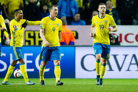 Sveriges Martin Olsson, Kim Källström och Marcus Berg