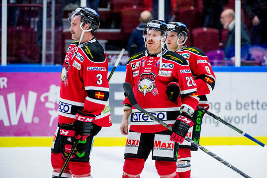 Malmö Redhawks Kent McDonell, Jens Olsson och Frederik