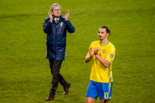 Sveriges förbundskapten Erik Hamrén och Zlatan