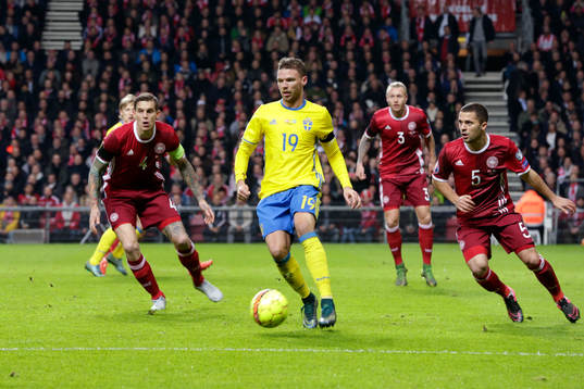 under fotbollsmatchen i EM-kvalets playoff mellan Danmark