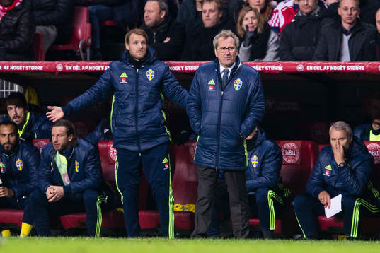Sveriges Ola Toivonen och förbundskapten Erik Hamrén
