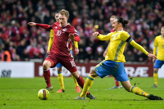 Danmarks Christian Eriksen och Sveriges Zlatan Ibrahimovic