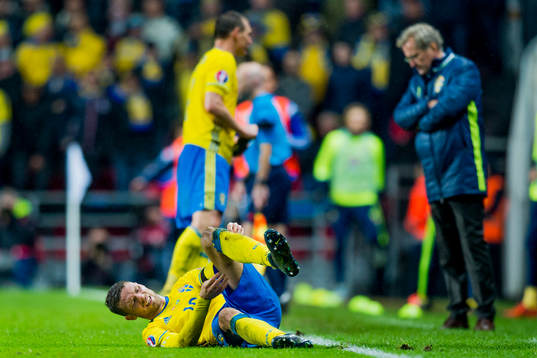 Sveriges Marcus Berg blir liggande framför Sveriges