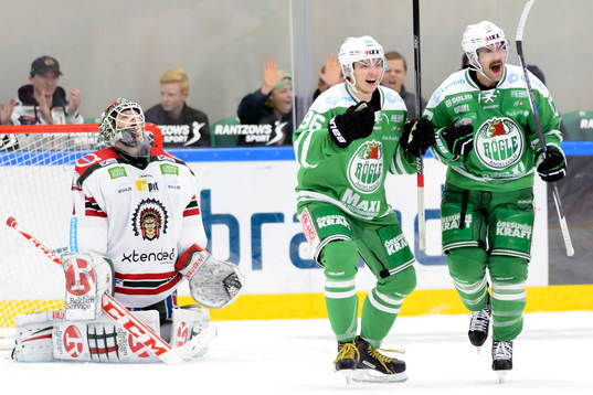 Rögles Robin Kovacs och Taylor Matson jublar