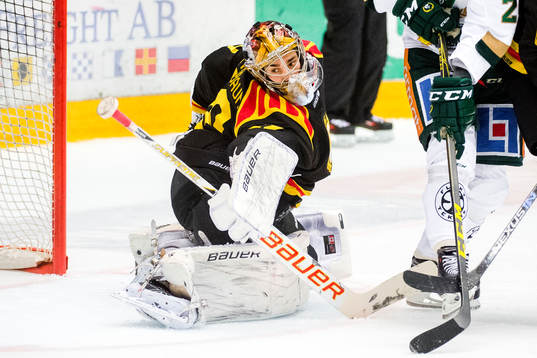 Brynäs målvakt Bernhard Starkbaum räddar skott