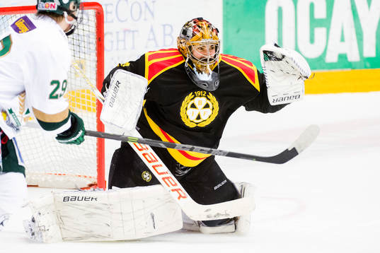 Brynäs målvakt Bernhard Starkbaum räddar skott