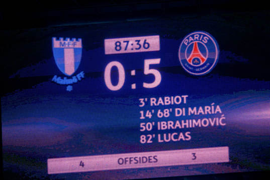 Resultattavlan med slutresultatet 0-5