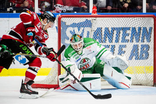 Malmö Redhawks Frederik Storm utmanar Rögles målvakt