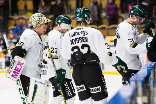 Färjestads målvakt Lars Haugen, Martin Röymark, Magnus