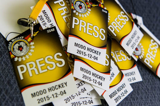 Press-passen ligger redoinför ishockeymatchen i SHL mellan