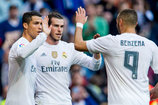 Real Madrids Cristiano Ronaldo, Gareth Bale och Karim