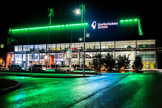 Exteriörbild på Gavlerinken Arena före ishockeymatchen i