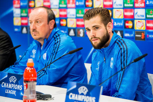 Real Madrids tränare Rafa Benítez och Nacho Monreal