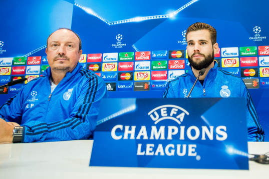 Real Madrids tränare Rafa Benítez och Nacho Monreal