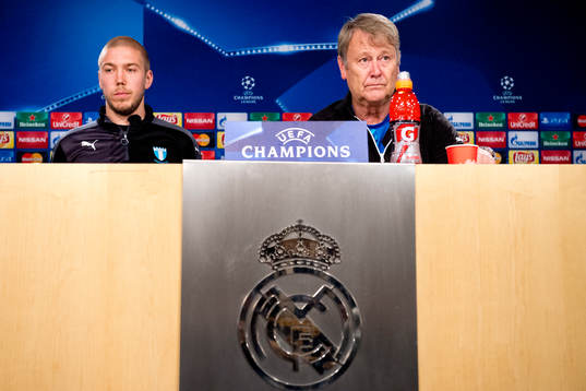 Malmö FFs Anton Tinnerholm och tränare Åge Hareide
