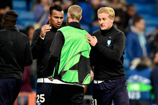 Malmö FFs Luis Felipe Carvalho da Silva (v) och Franz
