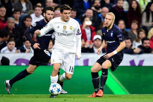 Real Madrids Mateo Kovacic och Malmö FFs Anton Tinnerholm