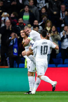 Real Madrids Cristiano Ronaldo, Pepe och James Rodríguez