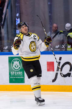 Brynäs Anton Rödin har gjort 1-1 och jublar
