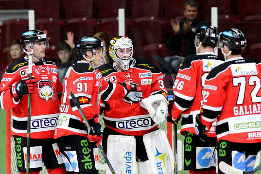 Malmö Redhawks  jublar med målvakt Jonas Gunnarsson