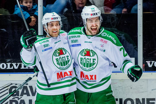 Rögles Partik Cehlin och Ludvig Rensfeldt jublar