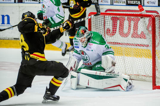 Rögles målvakt Oscar Dansk räddar skott räddar Brynäs