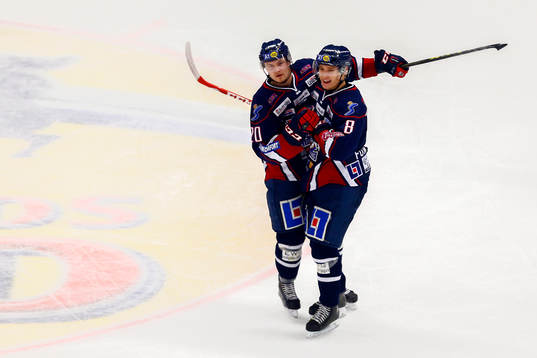 Linköpings Nick Sörenssen och Jacob Lilja jublar