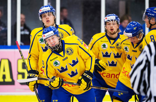 Sveriges Alexander Nylander jublar med lagkamrater