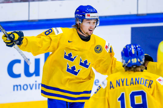Sveriges Rasmus Asplund och Alexander Nylander jublar