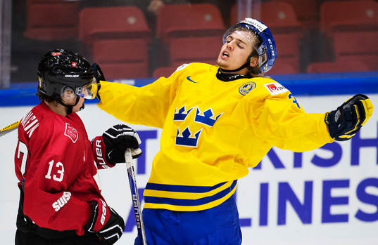 Schweiz Denis Malgin i bråk med Sveriges William Lagesson