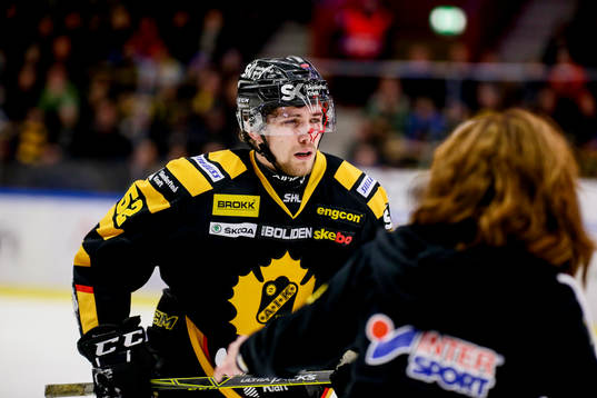 Skellefteås Arvid Lundberg fick en puck i ansiktet och