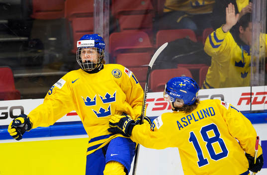 Sveriges Alexander Nylander och Rasmus Asplund jublar