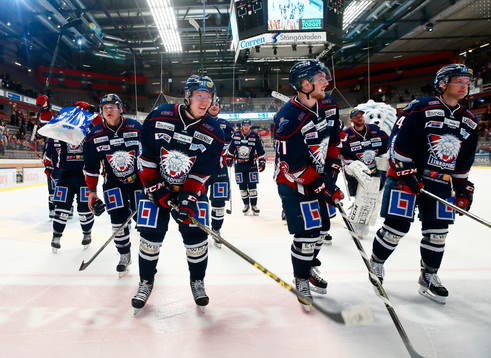 Linköpings spelare med Vilmos Gallo jublar
