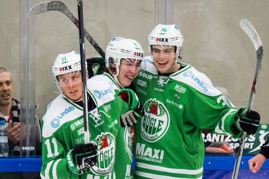 Rögles David Åslin och Filip Karlsson jublar