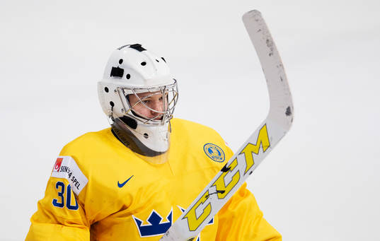 Sveriges målvakt Linus Söderström på uppvärmningen