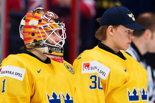 Sveriges målvakter Felix Sandström och Linus Söderström