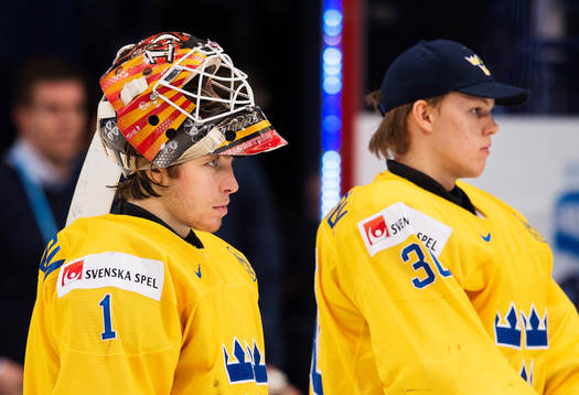 Sveriges målvakter Felix Sandström och Linus Söderström