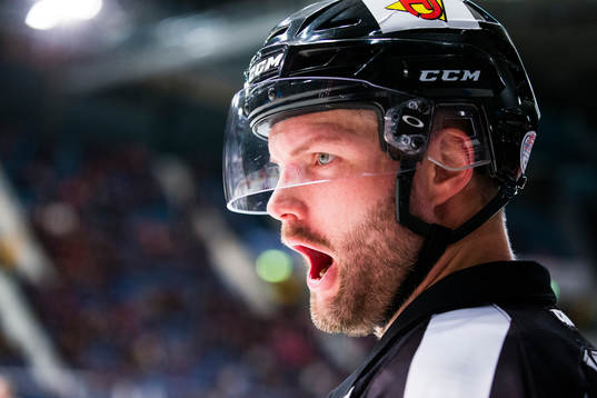 Domare David Bergmanunder ishockeymatchen i