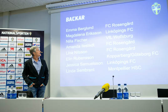 Sveriges förbundskapten i fotboll Pia Sundhage presenterar