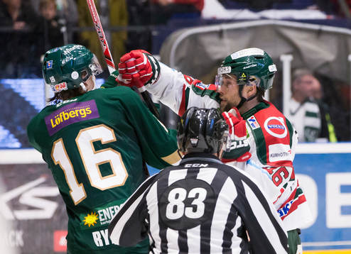 Frölundas Christoffer Persson och Färjestads Johan Ryno