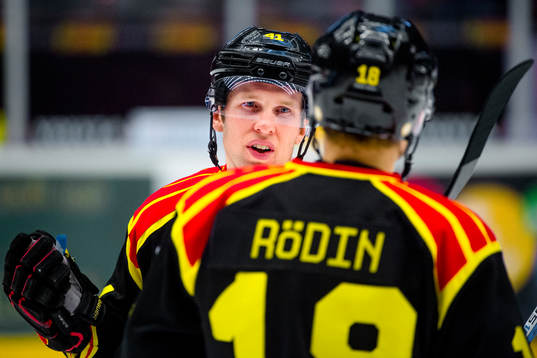 Brynäs Greg Scott och Anton Rödin i samtal