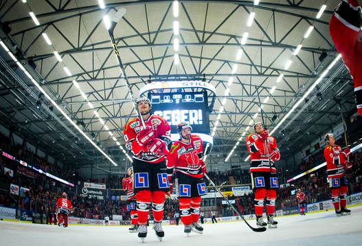 Örebros Libor Hudacek och Justin Hodgman jublar framför